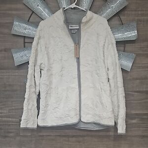 White Teddy Jacket with Fluffy Texture and Open Front Design